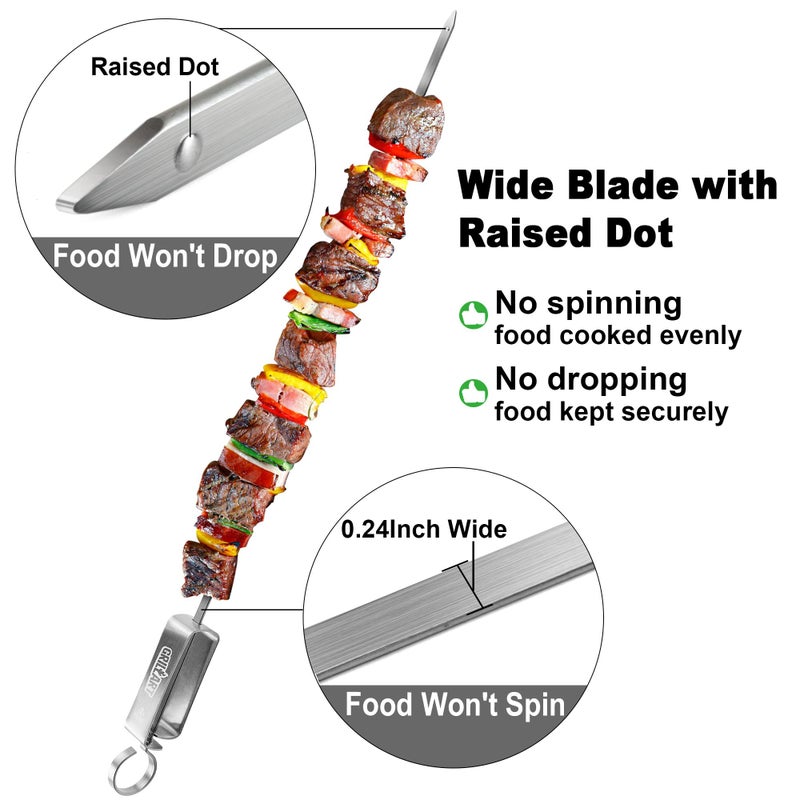 GRILLART Kabob Skewers for Grilling - Metal Skewer for Kabobs with Slider - Flat BBQ Skewer Stainless Steel - 17" Shish Kabob Grill Skewers & Ideal Kabob Sticks for Meat Shrimp Chicken Veggie (10PCS) - Image 4